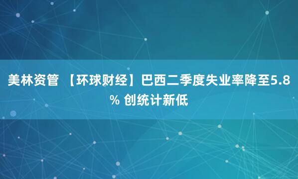 美林资管 【环球财经】巴西二季度失业率降至5.8% 创统计新低