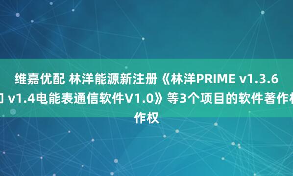 维嘉优配 林洋能源新注册《林洋PRIME v1.3.6和 v1.4电能表通信软件V1.0》等3个项目的软件著作权